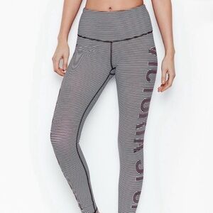 VICTORIA SPORT Black‎ White Striped Knockout High Rise Active Gym Legging Size M